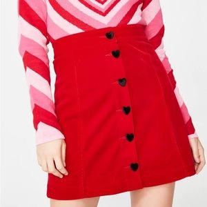 Lazy Oaf Red Heart Button Velvet Skirt